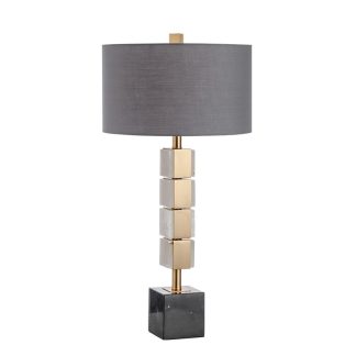Modern Luxury Table Lamp Ambient Lighting with Marble Base and Stacked Stone Column