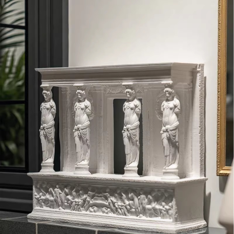 Miniature Plaster Greek Temple with Caryatids – Decorative Architectural Sculpture