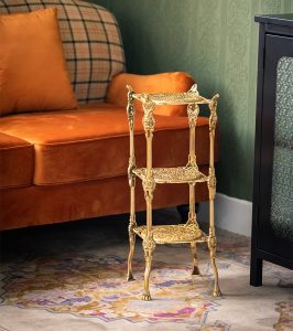 French Vintage Brass Carved End Table