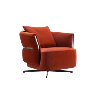 Burnt Orange Velvet Swivel Accent Chair – Modern Rotating Lounge Chair