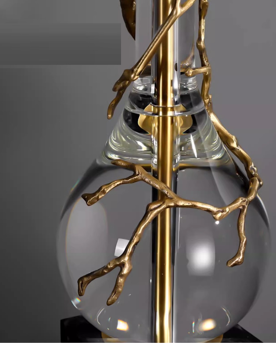 Elegant Gold Branch-Inspired Table Lamp with Black Shade, Crystal Ball Accent & Marble Base - Image 4