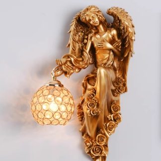 Vintage Angel Wall Sconce Light – Golden Resin Bedside Lamp with Honeycomb Glass Shade, Plug-in Wall Light for Bedroom, Living Room, Hallway Decor