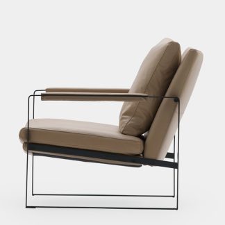 Modern Minimalist Leather Armchair with Black Metal Frame