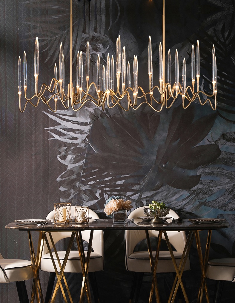 Modern Wave Crystal Chandelier – Brass & Glass Statement Pendant Light for Luxury Dining Rooms & Living Spaces - Image 2