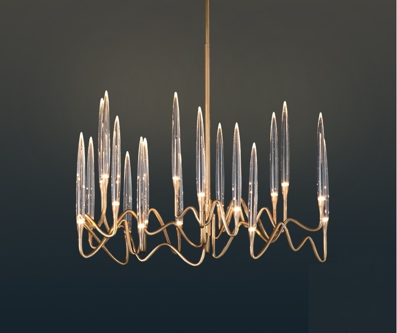 Modern Wave Crystal Chandelier – Brass & Glass Statement Pendant Light for Luxury Dining Rooms & Living Spaces - Image 5
