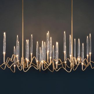 crystal wave chandelier, modern linear chandelier, gold wave pendant light, crystal spike chandelier,