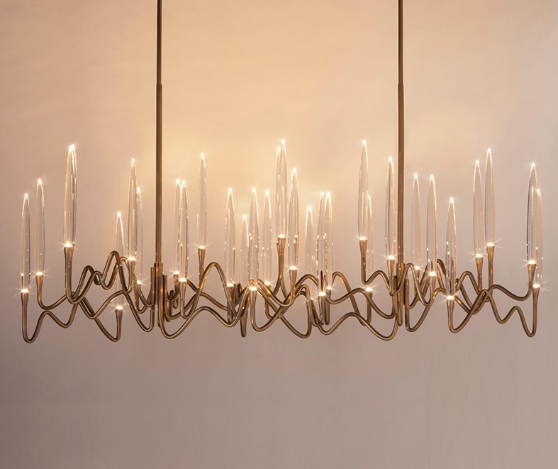 Modern Wave Crystal Chandelier – Brass & Glass Statement Pendant Light for Luxury Dining Rooms & Living Spaces - Image 4
