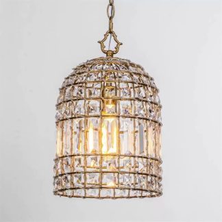 Crystal Birdcage Pendant – Sparkling Gold-Plated Ceiling Light with Faceted Crystal Panels