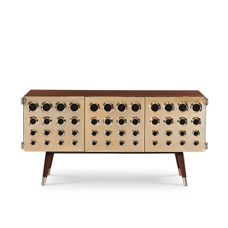 Modern Luxury Honeycomb Sideboard with Gold Plated Brass and Walnut Finish