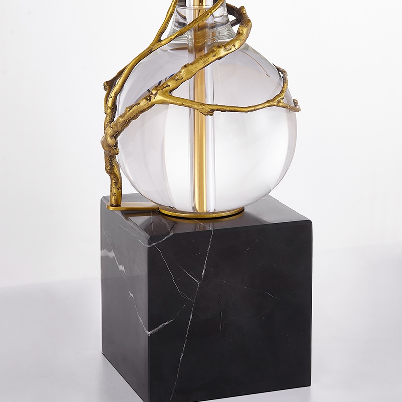 Elegant Gold Branch-Inspired Table Lamp with Black Shade, Crystal Ball Accent & Marble Base - Image 3