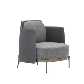 Modern Designer Armchair in Luxe Fabric with Polished Metal Base