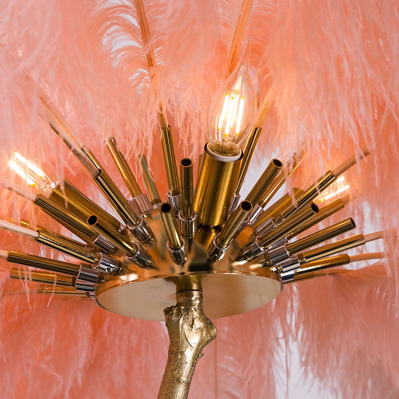 Elegant Pink Ostrich Feather Floor Lamp with Gold Branch Base – Luxury Statement Lighting for Modern & Boho Interiors - Image 4
