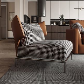 Modern Houndstooth Leather-Blend Lounge Chair with Sleek Metal Frame