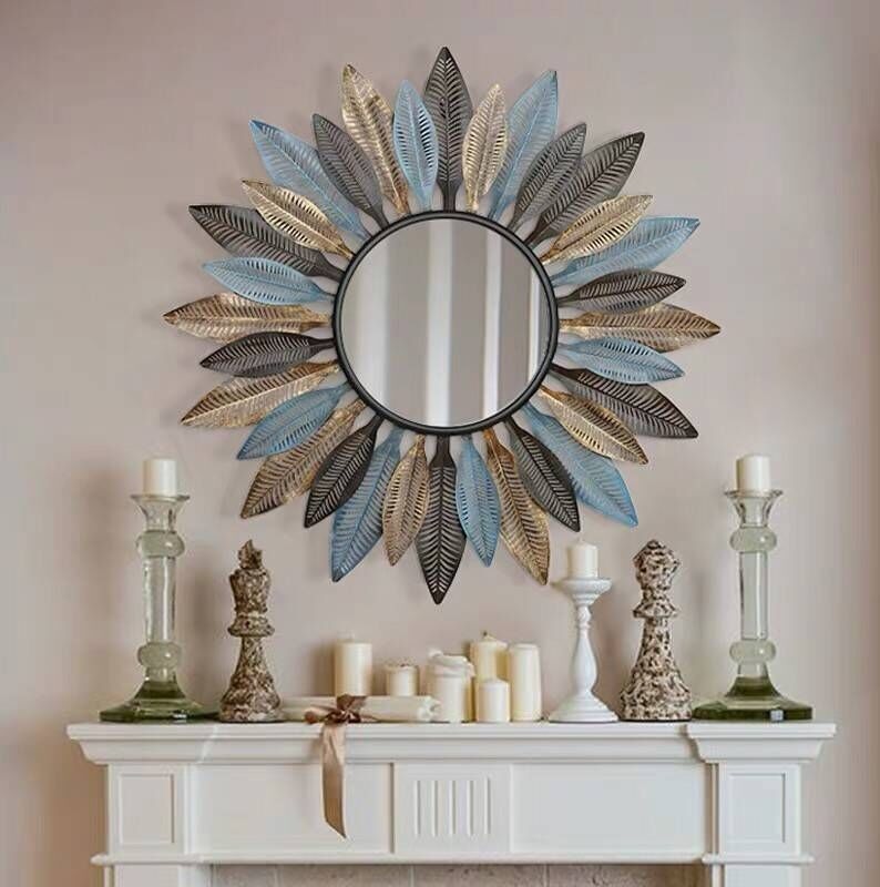 860mm Boho Sunburst Mirror with Feather Accents - Image 2
