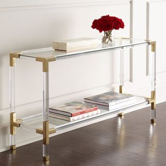 Clear Acrylic Console Table with Gold Accents