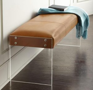 Floating Bench in Modern Minimalist Style – Transparent Acrylic Legs & Plush Navy Velvet Seat