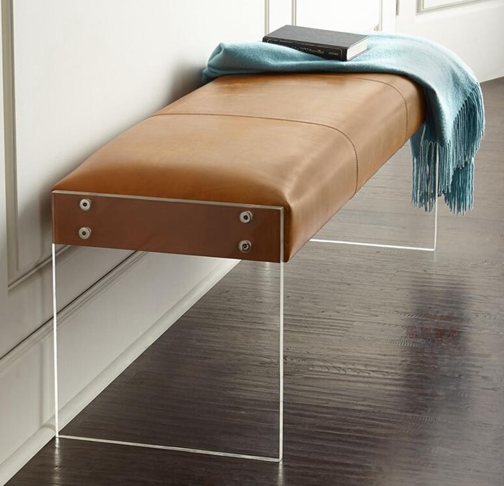 Floating Bench in Modern Minimalist Style – Transparent Acrylic Legs & Plush Navy Velvet Seat