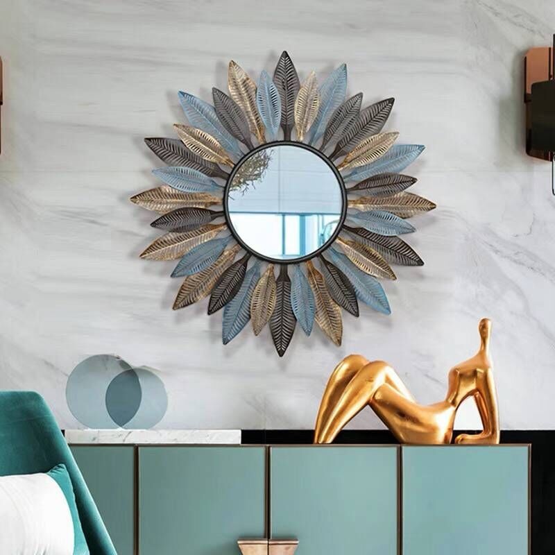 860mm Boho Sunburst Mirror with Feather Accents - Image 3