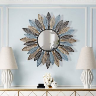 860mm Boho Sunburst Mirror with Feather Accents