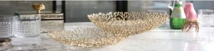 Luxury Gold Nesting Bowls Set of 3 - Abstract Branch Pattern Metal Tray