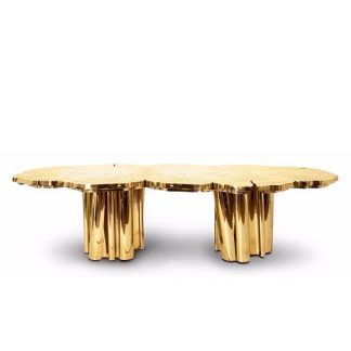 Artfully Curved All-Metal Gold Dining Table