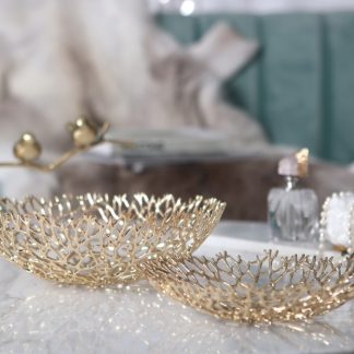 Set of 3 Nesting Bowls, Elegant Golden Metal Wire Fruit Basket