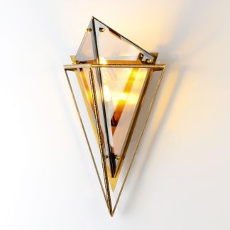 Geometric Gold Brass & Diamond-Cut Glass Wall Light