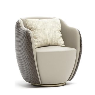 Contemporary Curved Back Lounge Chair – Beige & Grey Tufted Swivel Chair