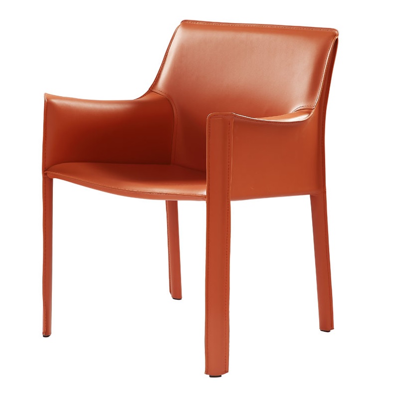 Modern Nordic Saddle Leather Dining Chair with Armrests