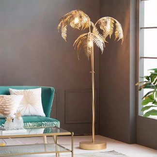 Elegant Brass Finish Palm Leaf Standing Lamp with Ambient Lighting
