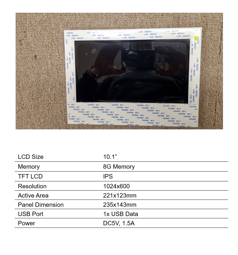 Open Frame 10.1" TFT LCD Display with Adhesive Mounting - Image 2