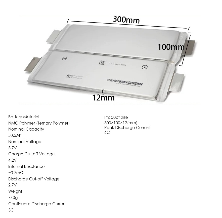 Polymer Pouch Cell, 50.54Ah 3.65V 185Wh, 10 units - Image 3